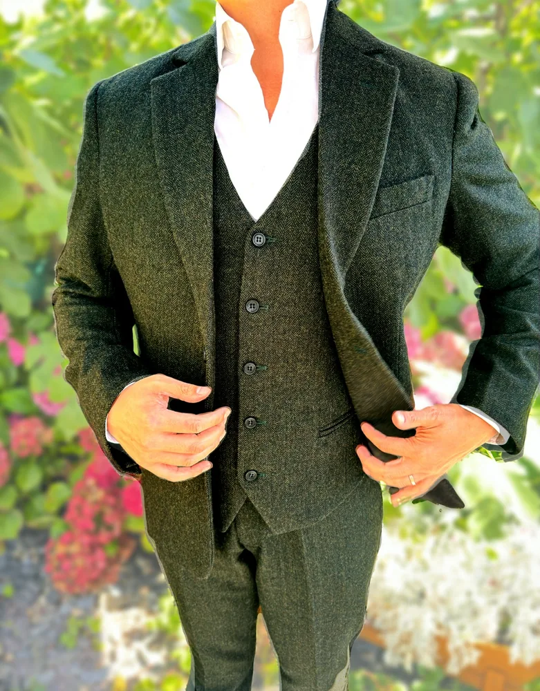 Forest Green Twill Three Piece Suit