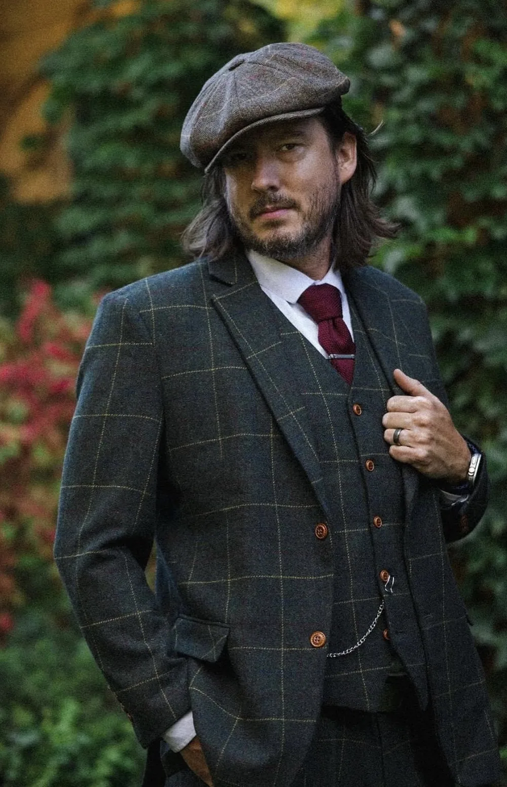 Green Twill Mens Tweed 3 Piece