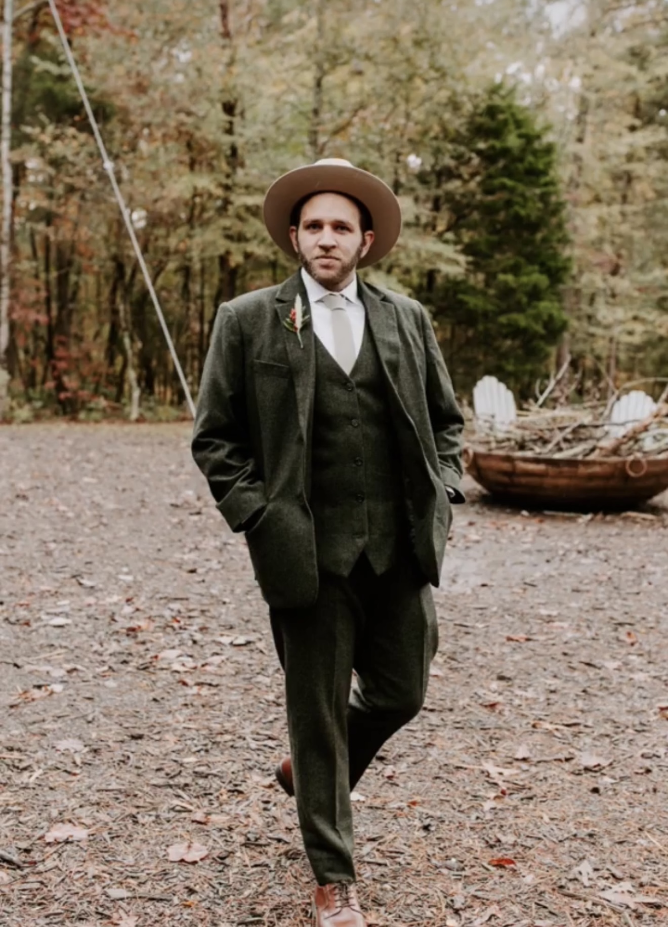 Moss Green Herringbone Two Piece Suit